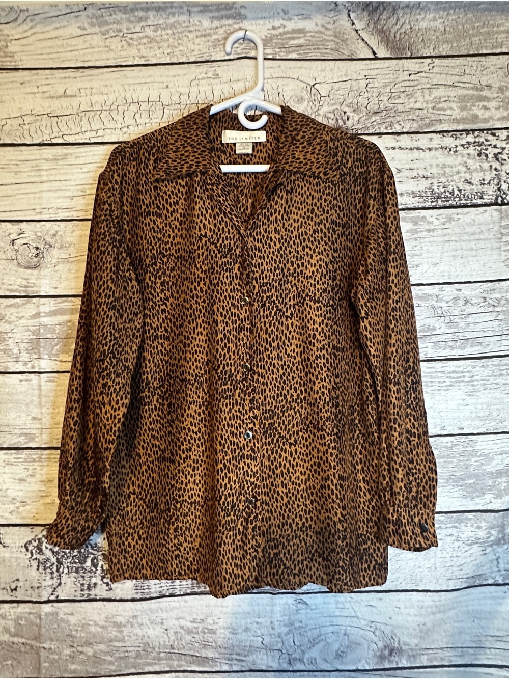 The Limited 100% Silk Leopard Print Button Front Blouse Small